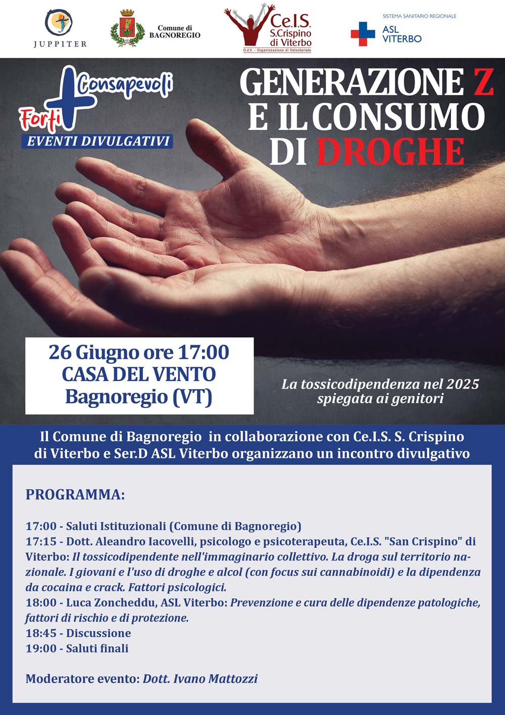 Il CeIS di Viterbo protagonista della prevenzione: nuovo incontro divulgativo a Bagnoregio sul consumo di droghe tra i giovani